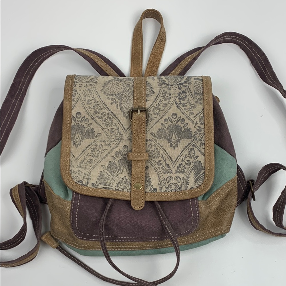 Myra Bag Backpack Vintage Style BOHO Multi-Color Drawstring bucket  Canvas NEW